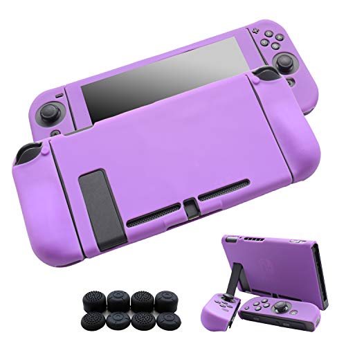 Hikfly Gel de Silicona Agarre Antideslizante Kits de Protección Carcasas Cubrir Piel para Nintendo Switch Consolas y Joy-Con Controlador Con 8pcs Gel de Silicona Empuñaduras Gorras(Púrpura)