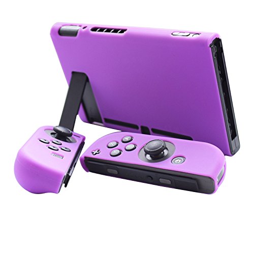 Hikfly Gel de Silicona Agarre Antideslizante Kits de Protección Carcasas Cubrir Piel para Nintendo Switch Consolas y Joy-Con Controlador Con 8pcs Gel de Silicona Empuñaduras Gorras(Púrpura)