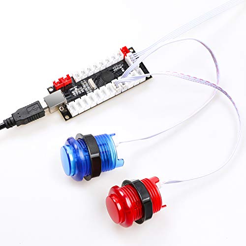 Hikig 2 Jugadores Arcada Juegos Retro Kit de Piezas de Bricolaje, 20 Botones LED + 2X 8 Modos Joystick + 2X codificador USB para Mame Jamma Retropie y Otros Videojuegos, Azul y Rojo