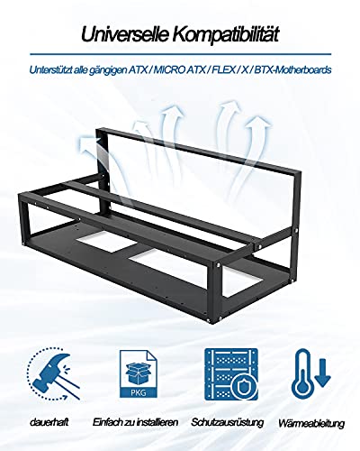 HIMAugbo Mining Case Rack Motherboard Bracket, Open Mining Rig Frame for 8 gpu Mining Case Rack, para ATX/Btx/Flex/Itx/Microatx, Ventilador de 4 X 12 cm, 8gpu