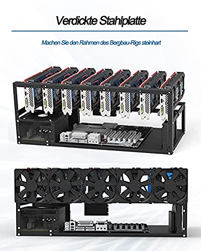 HIMAugbo Mining Case Rack Motherboard Bracket, Open Mining Rig Frame for 8 gpu Mining Case Rack, para ATX/Btx/Flex/Itx/Microatx, Ventilador de 4 X 12 cm, 8gpu