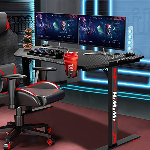 Himimi 60'' Mesa Gaming Desk , Ergonómica Grande PC Gaming Escritorios 152 x 71 x 76 cm, Computer Computadora Gamer Pro Tablas con Alfombrilla de ratón, Portavasos y Gancho para Auriculares