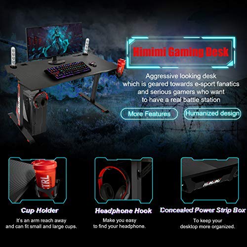 Himimi 60'' Mesa Gaming Desk , Ergonómica Grande PC Gaming Escritorios 152 x 71 x 76 cm, Computer Computadora Gamer Pro Tablas con Alfombrilla de ratón, Portavasos y Gancho para Auriculares