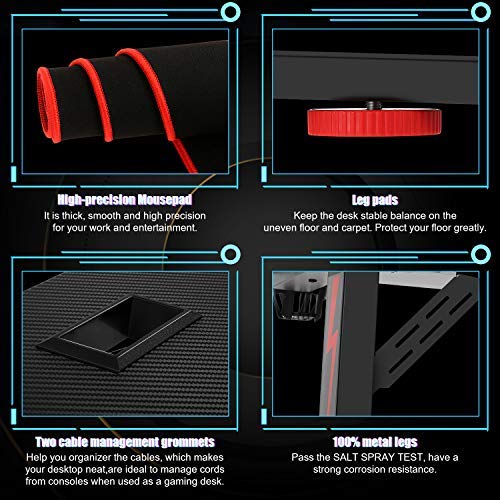 Himimi 60'' Mesa Gaming Desk , Ergonómica Grande PC Gaming Escritorios 152 x 71 x 76 cm, Computer Computadora Gamer Pro Tablas con Alfombrilla de ratón, Portavasos y Gancho para Auriculares