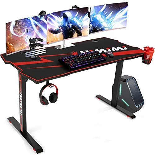 Himimi 60'' Mesa Gaming Desk , Ergonómica Grande PC Gaming Escritorios 152 x 71 x 76 cm, Computer Computadora Gamer Pro Tablas con Alfombrilla de ratón, Portavasos y Gancho para Auriculares