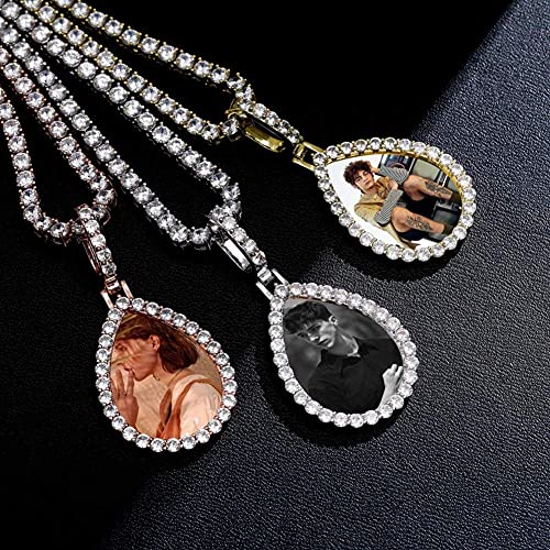 Hiphop Collar， Custom Iced out Personalized Photo Water Forma Memoria Pendiente Hip Hop Base de Cobre 18k Chapado en Oro Cubic Cubic Circonia Simulado Diamante Collar para Hombres Mujeres Oro/Plata