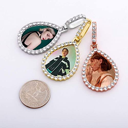 Hiphop Collar， Custom Iced out Personalized Photo Water Forma Memoria Pendiente Hip Hop Base de Cobre 18k Chapado en Oro Cubic Cubic Circonia Simulado Diamante Collar para Hombres Mujeres Oro/Plata