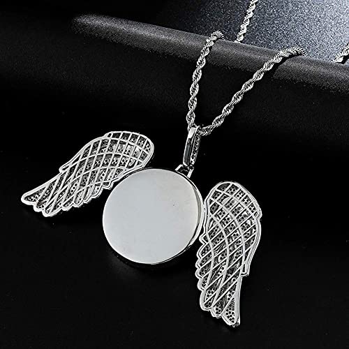 Hiphop Collar， Joyería personalizada Iced Out Picture/Photo Memory Memoria Ronda Alas Pendiente Hip Hop Copper Base 18k Chapado en oro CZ Collar de diamante simulado con cadena de cuerda de acero inox