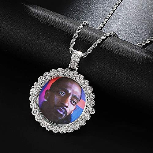 Hiphop Collar， Personalizado iced Out Personalized Photo Memory Medallet Collar Pendiente Collar Hip Hop Base de cobre 18k Chapado en oro CZ Collar de diamante simulado con cadena de cuerda de acero i