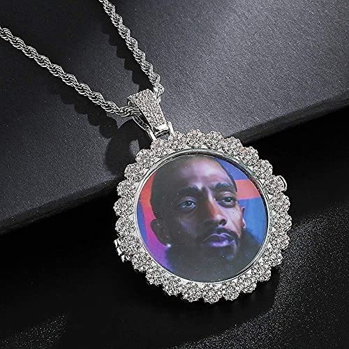 Hiphop Collar， Personalizado iced Out Personalized Photo Memory Medallet Collar Pendiente Collar Hip Hop Base de cobre 18k Chapado en oro CZ Collar de diamante simulado con cadena de cuerda de acero i