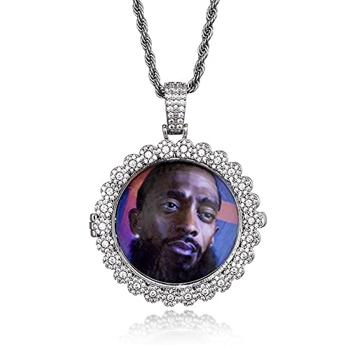 Hiphop Collar， Personalizado iced Out Personalized Photo Memory Medallet Collar Pendiente Collar Hip Hop Base de cobre 18k Chapado en oro CZ Collar de diamante simulado con cadena de cuerda de acero i