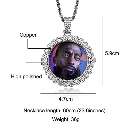 Hiphop Collar， Personalizado iced Out Personalized Photo Memory Medallet Collar Pendiente Collar Hip Hop Base de cobre 18k Chapado en oro CZ Collar de diamante simulado con cadena de cuerda de acero i