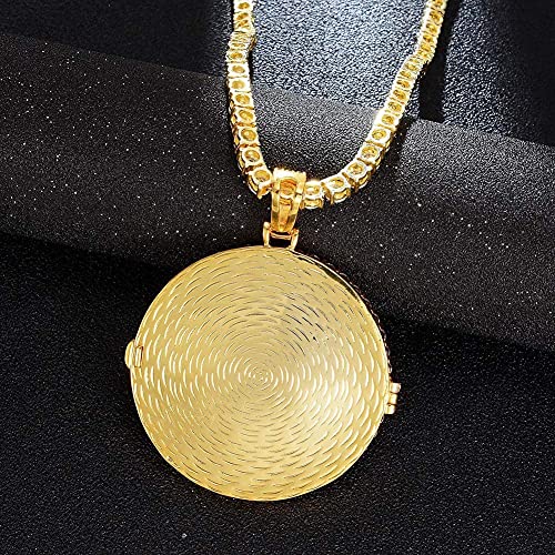 Hiphop Collar， Personalizado Personalizado Iced Out Photo Memory Redondo Pendiente Hip Hop Base de cobre 18k chapado en oro CZ Collar simulado de medallones de diamante con cadena de cuerda de acero i