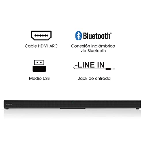 Hisense HS205 - Barra de sonido 2.0 ch, 60W, Bluetooth, HDMI ARC/Óptico/Aux/USB, 3 modos de sonido