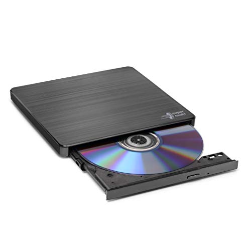Hitachi-LG GP60NB60 Grabadora Externa DVD Unidad USB 2.0 Portátil Delgado DVD-RW CD ROM Rewriter para escritorio PC o Ordenador Portátil de Escritorio Windows y Mac OS con Conectividad de TV - Negro