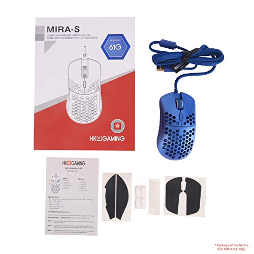 HK Gaming Mira M Ratón para Juegos con Cable Ambidiestro Honeycomb Ultralight RGB - 12000 cpp - 6 Botones - 63 g (Mira-M, Azúl metálico)