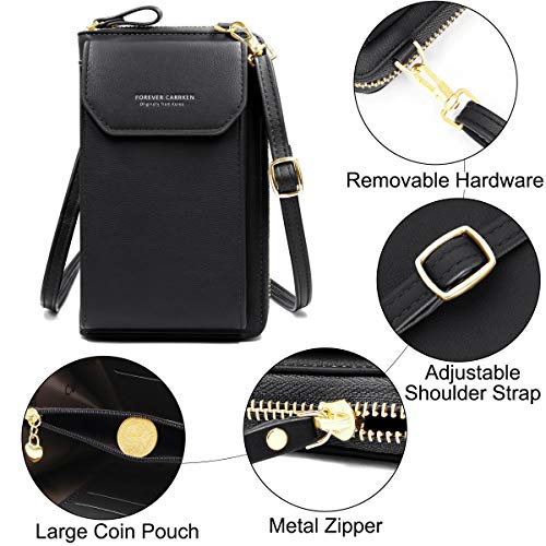 HNOOM Bolso Movil Mujer, Bolso Bandolera Móvil, Bolso Pequeño Bandolera para Damas Mujeres con Ranuras para Tarjeta de Correa (Negro)