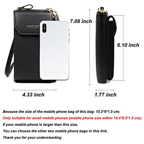 HNOOM Bolso Movil Mujer, Bolso Bandolera Móvil, Bolso Pequeño Bandolera para Damas Mujeres con Ranuras para Tarjeta de Correa (Negro)