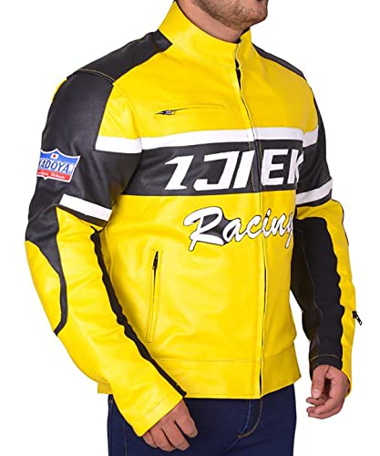 Hombres Dead Rising 2 Chuck Greene Ijiek Racing Caza Amarillo Biker Chaqueta de cuero, Cuero De Imitación, XXL