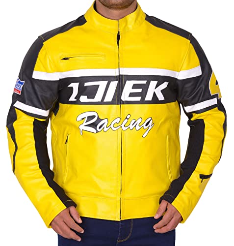 Hombres Dead Rising 2 Chuck Greene Ijiek Racing Caza Amarillo Biker Chaqueta de cuero, Cuero De Imitación, XXL