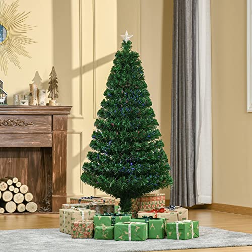 HOMCOM Árbol de Navidad 150cm Artificial Árboles de Abeto con Soporte Fibra Óptica Brillante LED Multicolor Ignífugo
