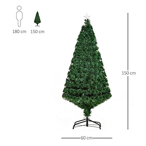 HOMCOM Árbol de Navidad 150cm Artificial Árboles de Abeto con Soporte Fibra Óptica Brillante LED Multicolor Ignífugo