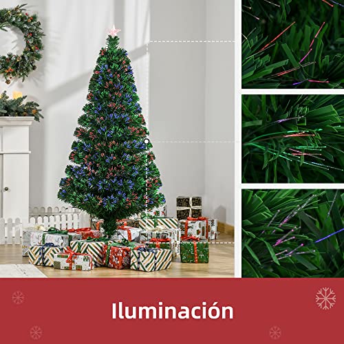 HOMCOM Árbol de Navidad 150cm Artificial Árboles de Abeto con Soporte Fibra Óptica Brillante LED Multicolor Ignífugo