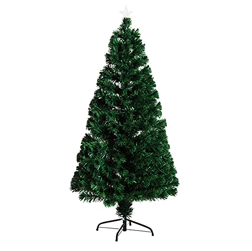 HOMCOM Árbol de Navidad 150cm Artificial Árboles de Abeto con Soporte Fibra Óptica Brillante LED Multicolor Ignífugo