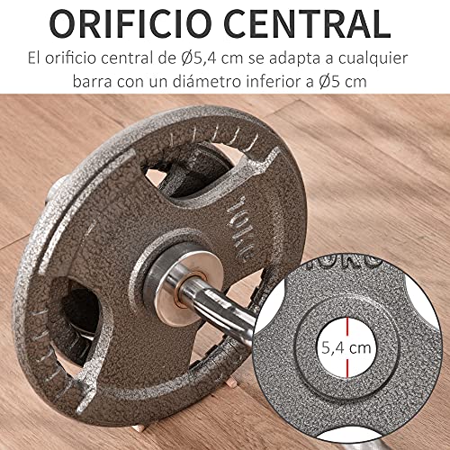 HOMCOM Juego de 6 Discos de Pesas de Acero 2,5-10 kg con Peso Total de 35 kg Discos Olímpicos con Orificio Central de Ø54 mm para Entrenamiento en Casa Gimnasio Plata