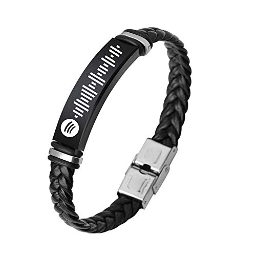 Homgeel Pulsera De Cuero Personalizada De Spotify Para Las Mujeres | Pulsera Personalizada Con Código De Spotify Grabado Código De Música Para La Pareja | Pulsera De Cuero Personalizada Para La Pareja