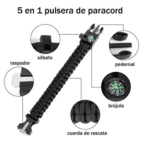 Homvik Kits de Supervivencia 14 en 1 multifuncional Kits Tácticos con Navaja Linterna Manta de Emergencia y Pulsera de Paracord para Acampada Senderismo Excursión Montañismo Viaje al Aire Libre