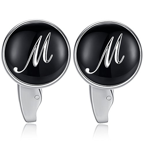 HONEY BEAR Carta Inicial Alfabeto Gemelos - Acero Inoxidable para la Camisa de los Hombres Regalo de Boda del Negocio (Negro) (M)