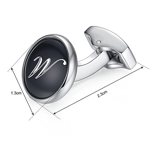 HONEY BEAR Carta Inicial Alfabeto Gemelos - Acero Inoxidable para la Camisa de los Hombres Regalo de Boda del Negocio (Negro) (M)