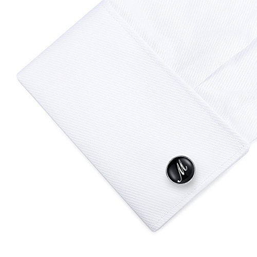 HONEY BEAR Carta Inicial Alfabeto Gemelos - Acero Inoxidable para la Camisa de los Hombres Regalo de Boda del Negocio (Negro) (M)