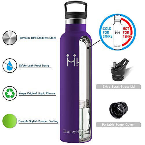 HoneyHolly Botella de Agua Acero Inoxidable 1000ml, Aislamiento de Vacío de Doble Pared, Botellas de Frío/Caliente, sin bpa Botella Reutilizable para niños Sport Gimnasio Trekking Bicicleta