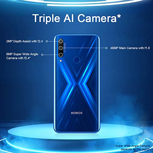 Honor 9X Smartphone, Teléfono 4GB RAM + 128GB ROM, 6,59" Pantalla Completa, 48M AI cámara de visión Trasera, 16MP cámara Selfie emergente, Cuerpo de Cristal Mágico 3D (Azul)