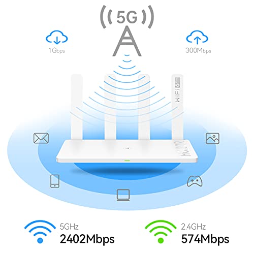 Honor Router 3-Enrutador Inalámbrico Doble Banda, WiFi 6, 4 Antenas, Velocidad de Wi-Fi Hasta 2402 Mbps/5 GHz + 574 Mbps/2.4 GHz, 4x Puertos Gigabit