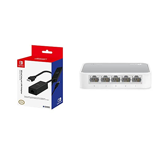 Hori Adaptador LAN (Nintendo Switch) + TP-Link TP-Link TL-SF1005D Switch Ethernet con 5 Puertos (10/100 Mbps, RJ45, Concentrador de ethernet, Plug and Play, sin Ventilador, No Gestionado)