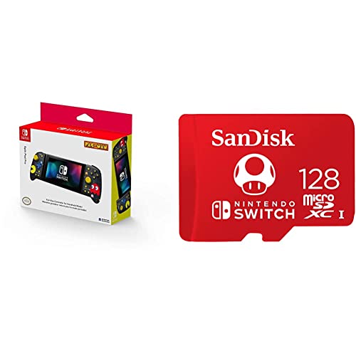 Hori - Controlador Split Pad Pro Pac-Man (Nintendo Switch) + Sandisk Microsdxc Uhs-I Tarjeta Para Nintendo Switch 128Gb, Producto Con Licencia De Nintendo