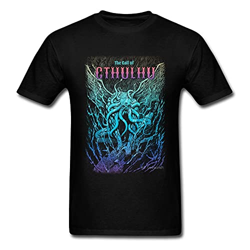 Horror Movie Men's 100% Cotton O Neck Tops/Tees Cool Design Cthulhu Monster 3D Print Casual tee Shirts Discount Team Game Shirts Black M