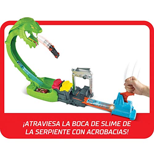 Hot Wheels Ataque de la cobra tóxica con slime, pista para coches de juguete con 1 vehículo die-cast (Mattel GTT93)