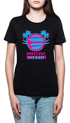 Hotline Miami Vice Mujer Camiseta Cuello Redondo Negro Manga Corta Tamaño S Women's Black T-Shirt Small Size S