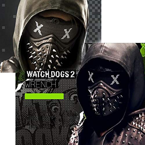 HOUADDY Juego Watch Dogs 2 Máscara Marcus Holloway Wrench Cosplay Party Rivet Face Masks Party Men Christmas Halloween Props PVC Black Face Cover,Negro