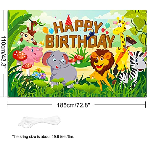 HOWAF Happy Birthday Pancarta para Selva Animal Cumpleaños Fiesta Decoración de Niño Chico, Bosque Safari Cumpleaños Decoración para Pared Fondo Fotografía, 6 x 3,6 Pies, Tejido Cumpleaños Pancarta