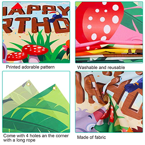 HOWAF Happy Birthday Pancarta para Selva Animal Cumpleaños Fiesta Decoración de Niño Chico, Bosque Safari Cumpleaños Decoración para Pared Fondo Fotografía, 6 x 3,6 Pies, Tejido Cumpleaños Pancarta