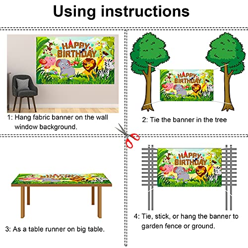 HOWAF Happy Birthday Pancarta para Selva Animal Cumpleaños Fiesta Decoración de Niño Chico, Bosque Safari Cumpleaños Decoración para Pared Fondo Fotografía, 6 x 3,6 Pies, Tejido Cumpleaños Pancarta