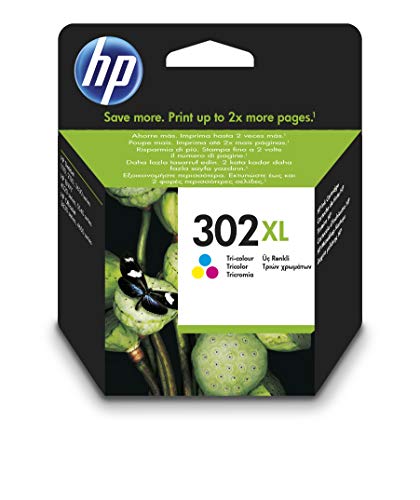 HP 302XL F6U67AE, Tricolor, Cartucho de Tinta de Alta Capacidad Original, Compatible con impresoras de inyección de tinta HP DeskJet 1110, 2130, 3630; ENVY 4520; OfficeJet 3830, 4650, 5220, 5230