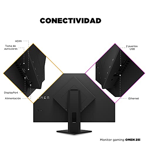 HP OMEN 25i – Monitor Gaming de 25" Full HD (1920 x 1080 a 165Hz, IPS, 1ms, HDMI, Antirreflejo, Eye Ease, Ajuste Inclinación, Joystick Integrado) Negro