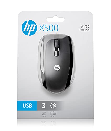 HP X500 - Ratón con cable (3 botones, óptico, USB), negro