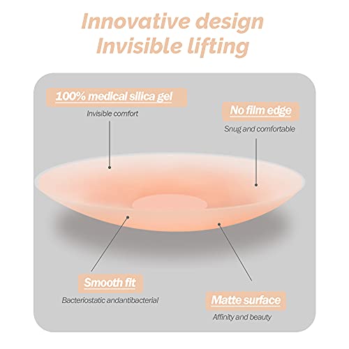 HSAJS 2 rollos de Cinta de Levantamiento de Senos y juego de 4 Silicona pezones,cinta para el cuerpo, push up Cinta de Senos, Boob Tape,Invisible Sujetador Adhesivo para Copa A-E(16.4pies, 50 mm)